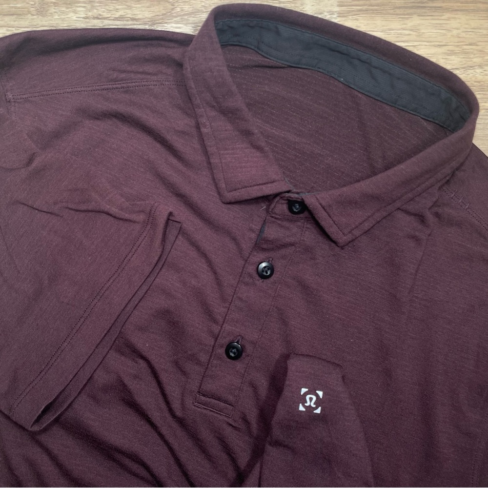 Lululemon Casual Comfort Performance Short Sleeve Polo Men's Large Burgundy EUC